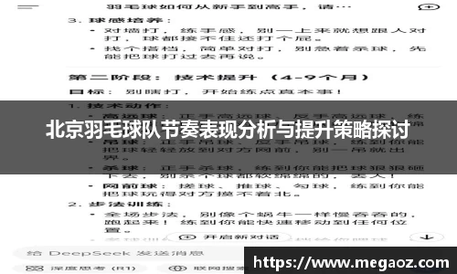 北京羽毛球队节奏表现分析与提升策略探讨